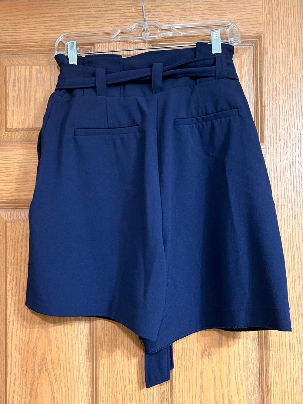 New York & Co High-Waist Navy Paperbag Shorts with D-Ring Belt - Picture 5 of 8
